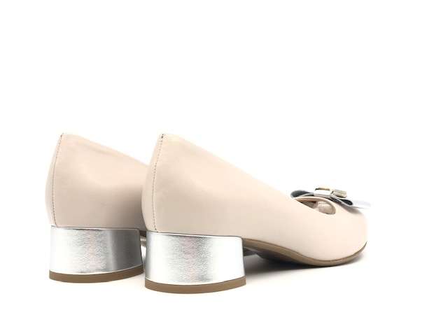 COLETTE Décolleté beige e grigio in vera pelle tacco 30 con fiocco - Image 4