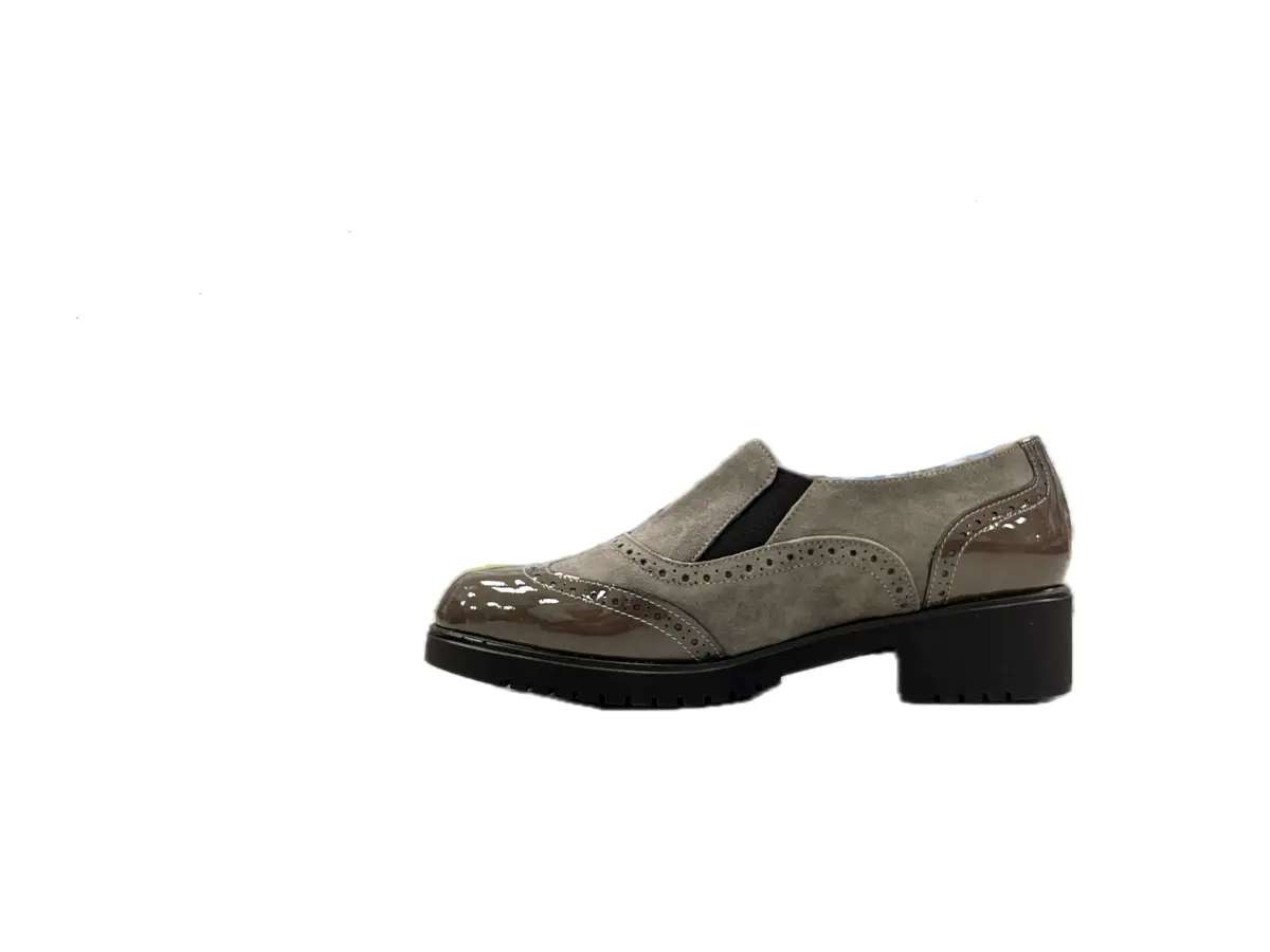 comfort Mocassino donna in tortora in pelle scamosciata e vernice - Image 5
