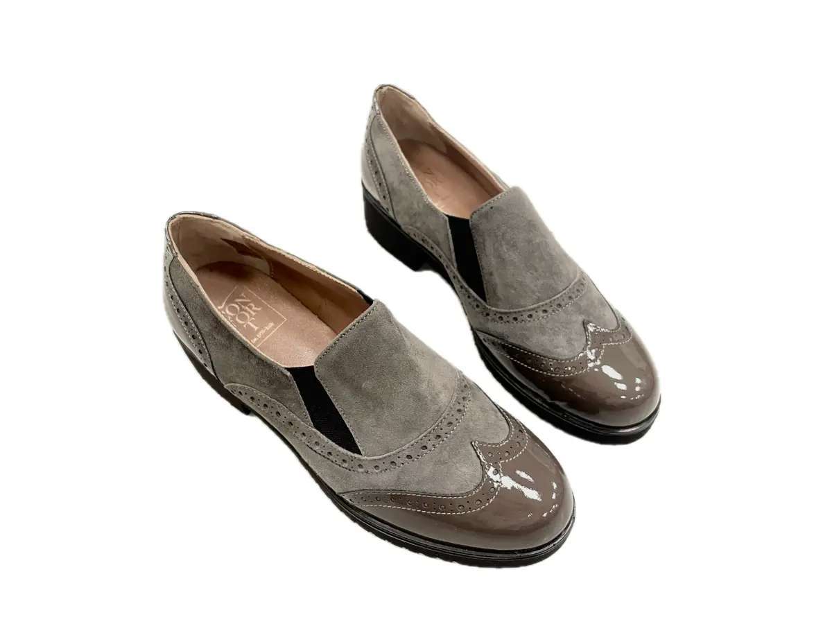 comfort Mocassino donna in tortora in pelle scamosciata e vernice - Image 6