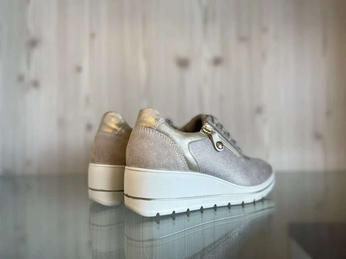 ENVAL SOFT Sneakers donna in tessuto e pelle beige - Image 2