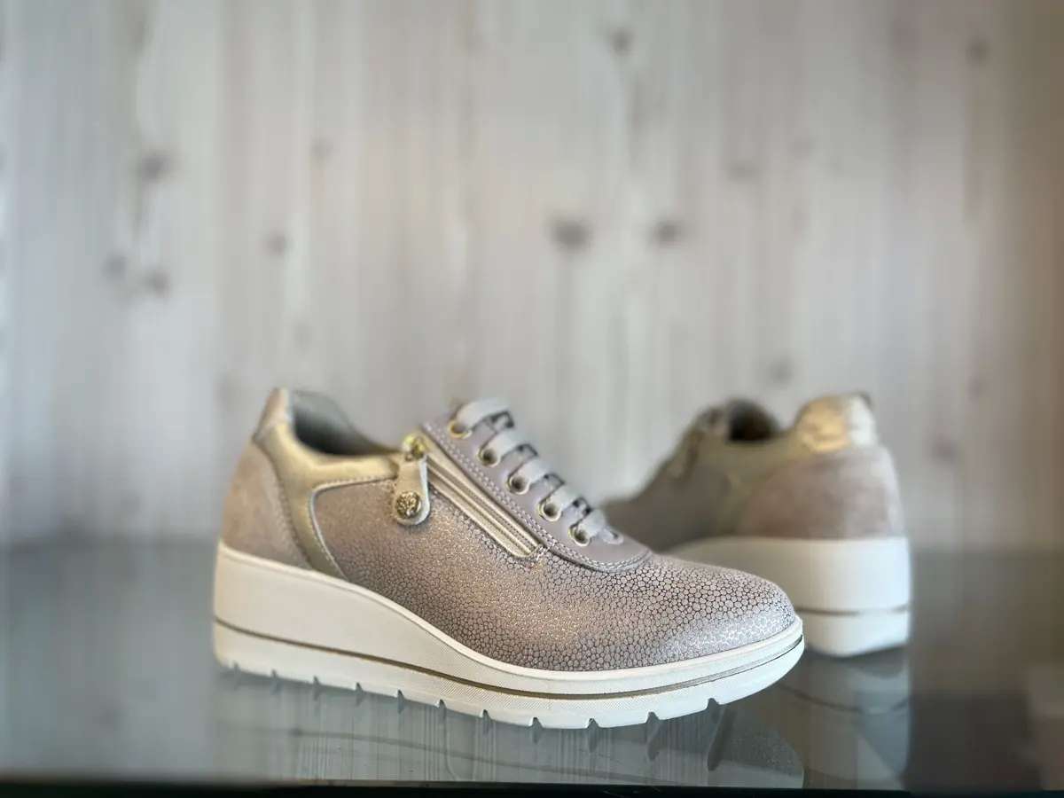 ENVAL SOFT Sneakers donna in tessuto e pelle beige - Image 3