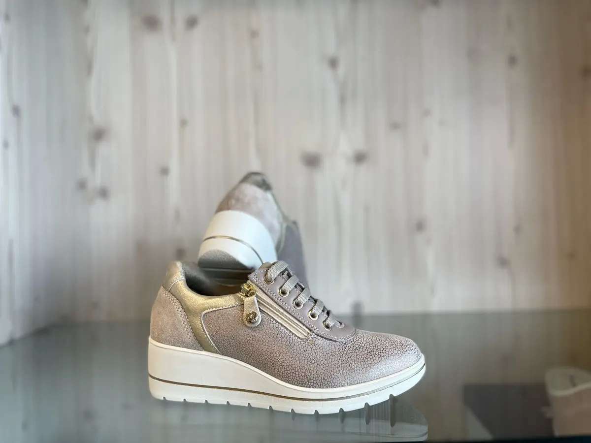 ENVAL SOFT Sneakers donna in tessuto e pelle beige - Image 4