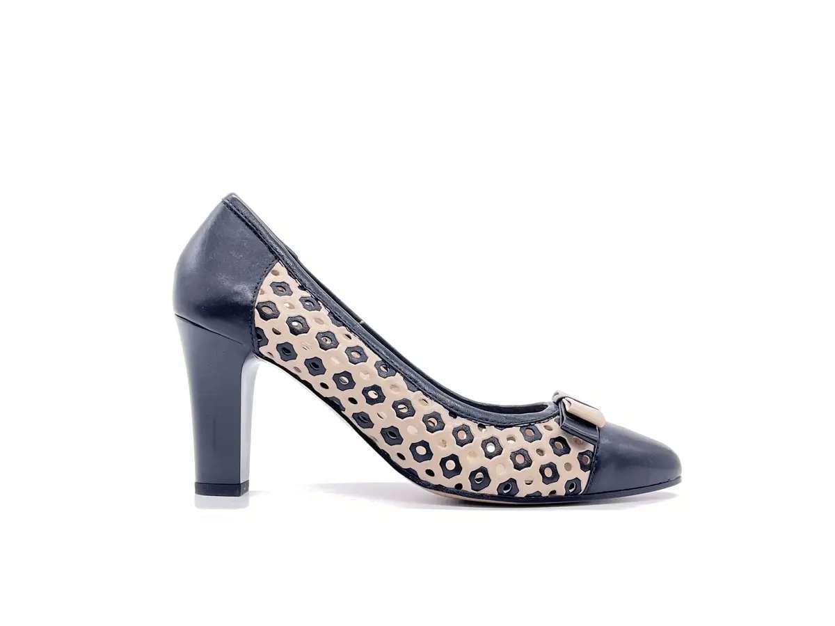 DONNA SOFT Slingback donna in pelle traforata beige e nera 5677 - Image 3