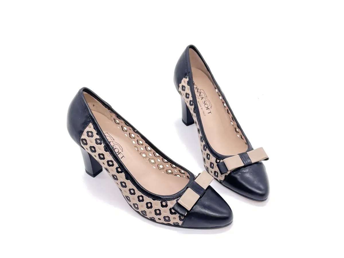 DONNA SOFT Slingback donna in pelle traforata beige e nera 5677 - Image 5