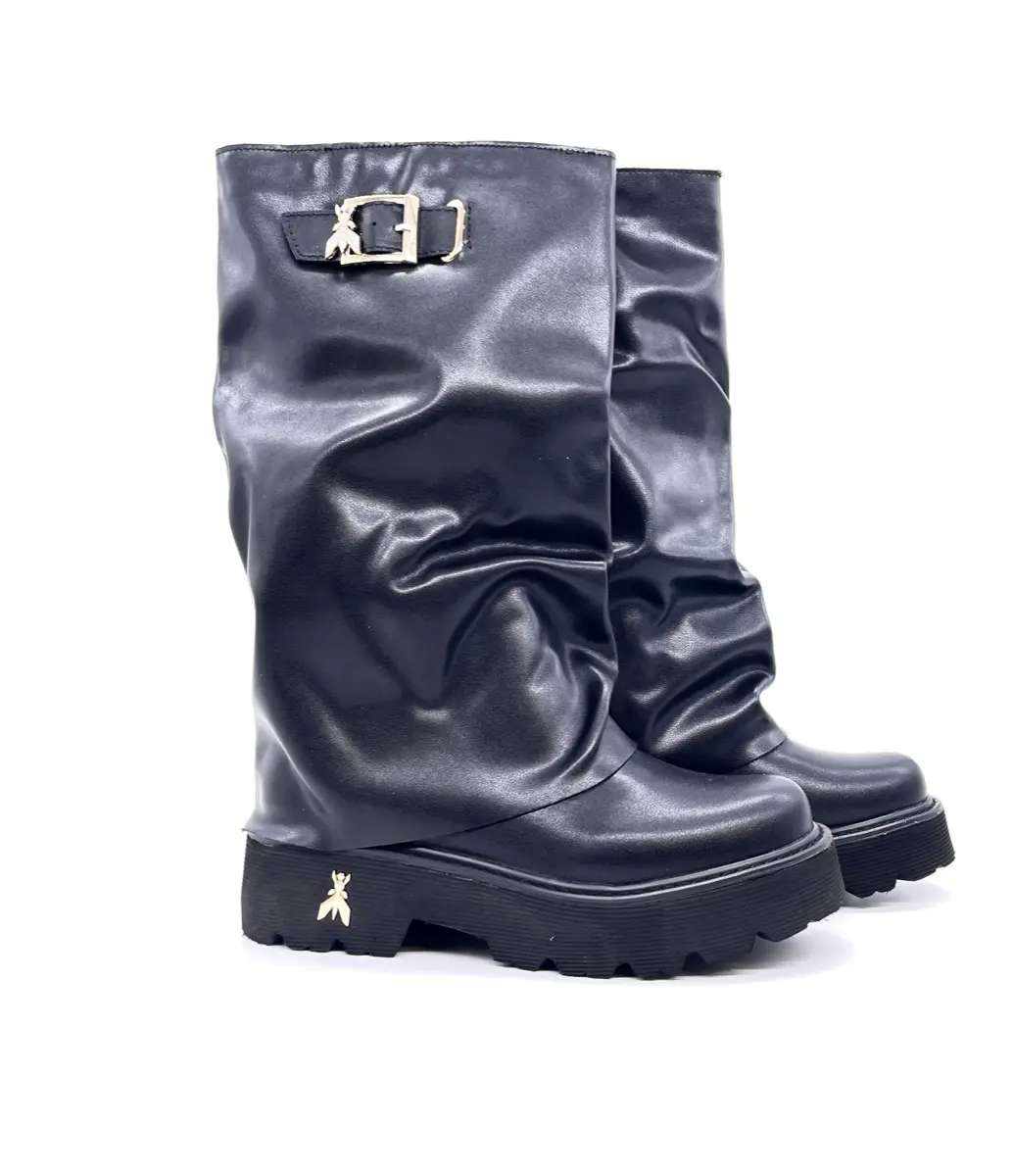 Patrizia Pepe boots donna pelle nera suola carrarmato - Image 2