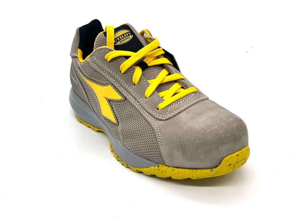Diadora scarpe uomo Run Text Low pelle scamosciata e tessuto grigio giallo - Image 3