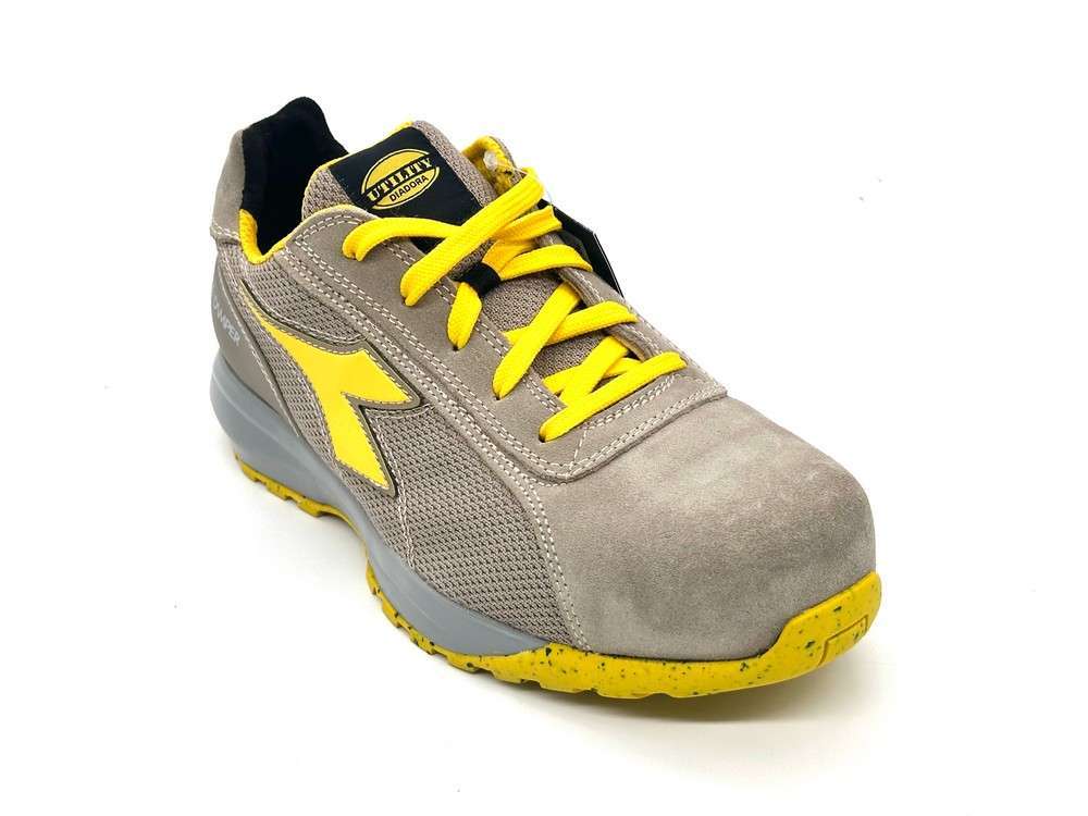 Diadora scarpe uomo Run Text Low pelle scamosciata e tessuto grigio giallo - Image 4