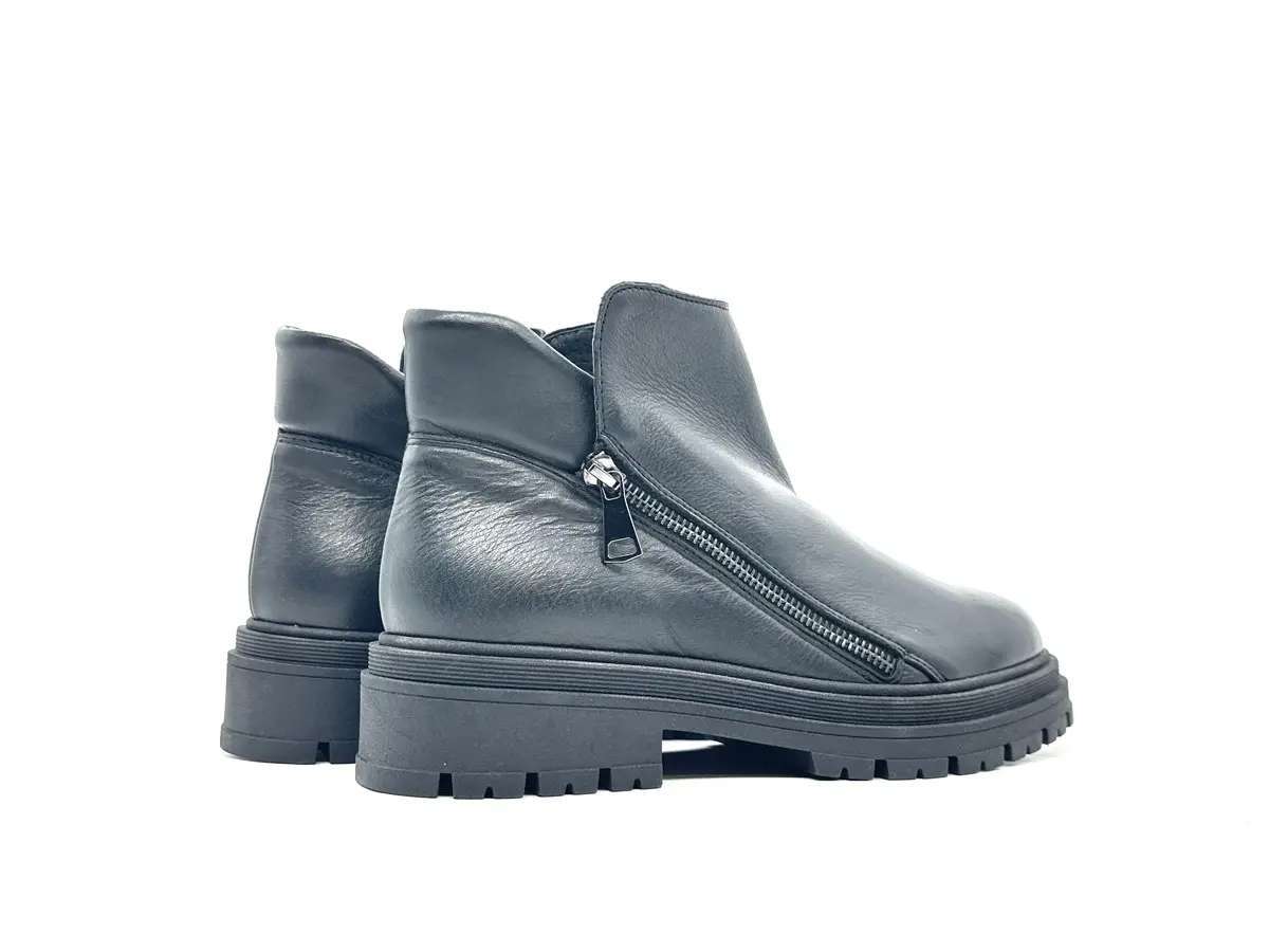 Piampiani scarponcino donna in pelle nera con doppia zip - Image 2