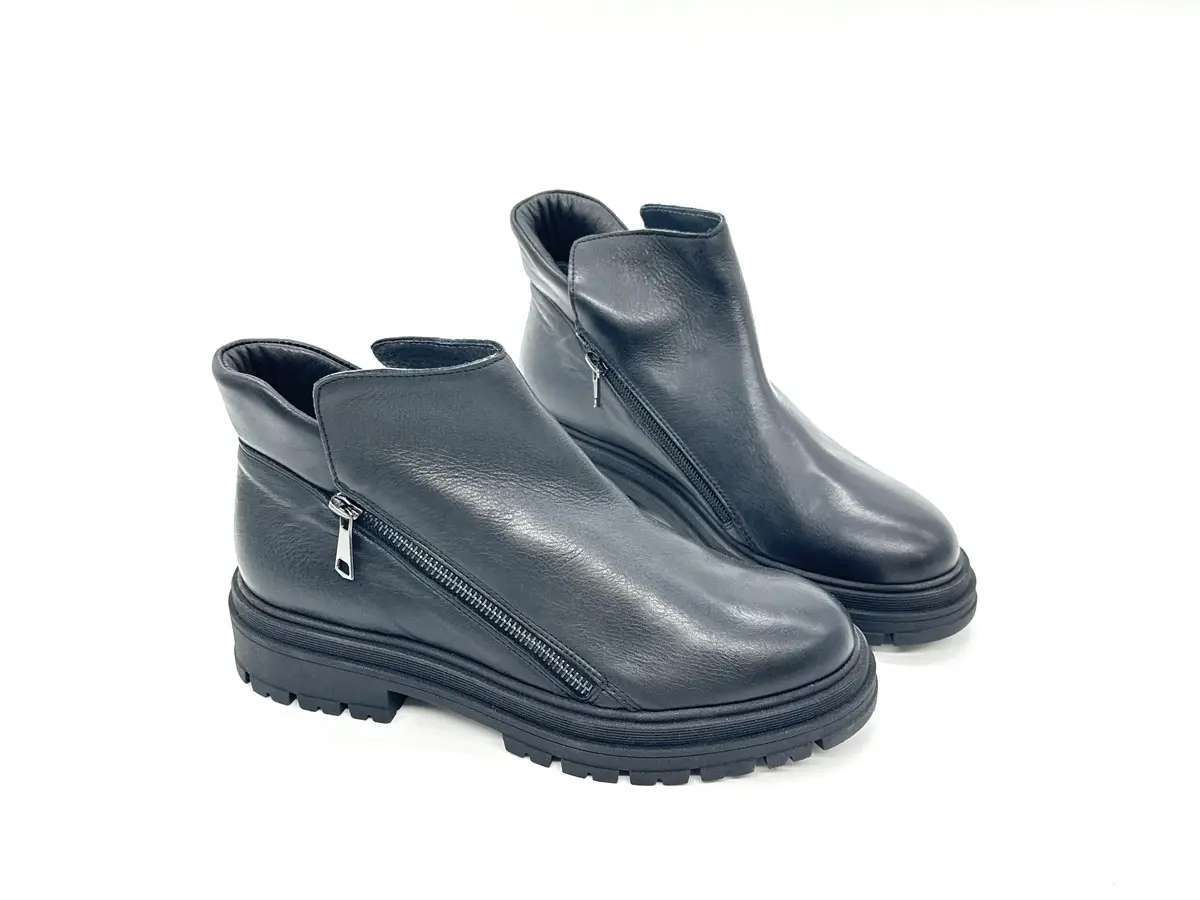 Piampiani scarponcino donna in pelle nera con doppia zip - Image 3