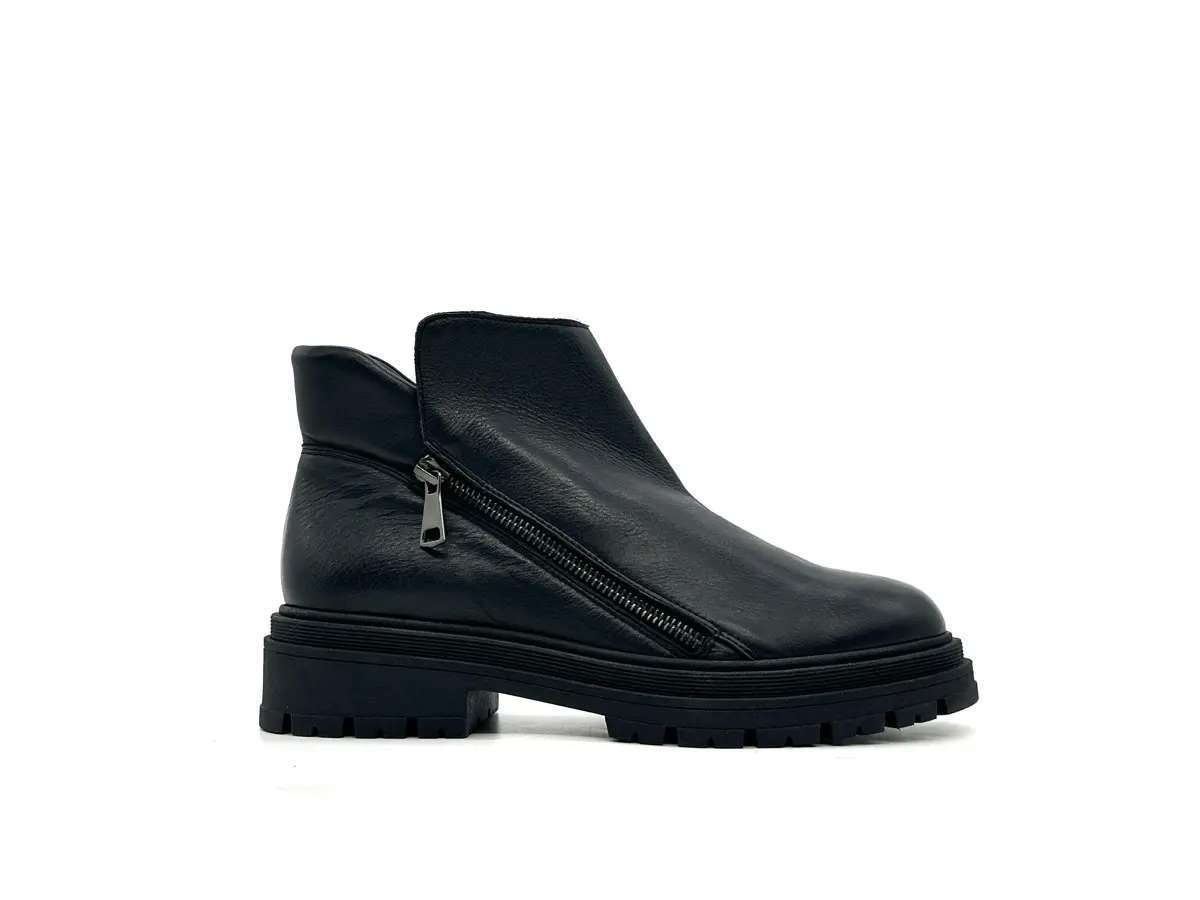 Piampiani scarponcino donna in pelle nera con doppia zip - Image 4