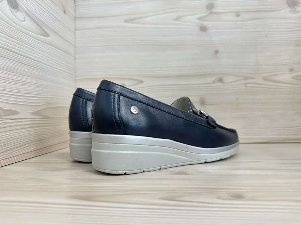 Cinzia Soft mocassino donna pelle blu zeppa leggera comfort - Image 2