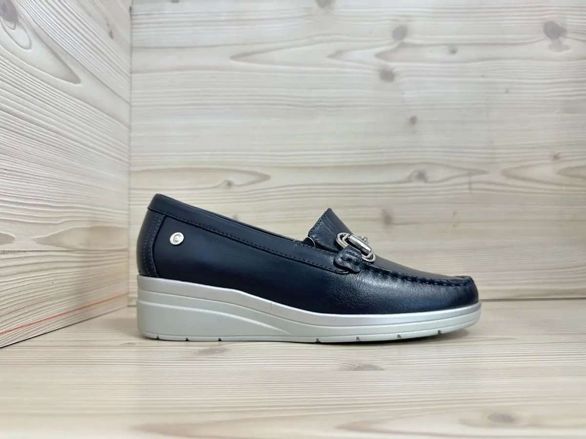 Cinzia Soft mocassino donna pelle blu zeppa leggera comfort - Image 4