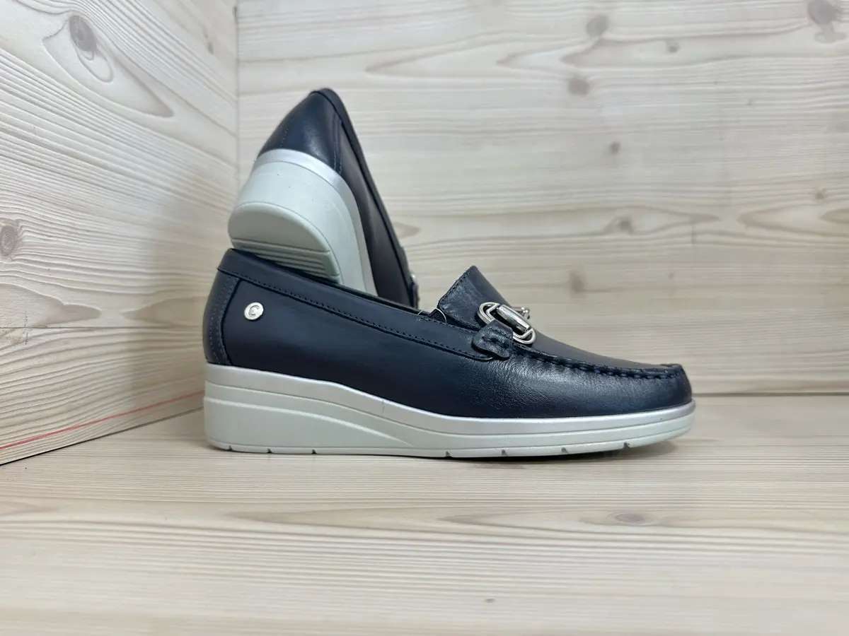 Cinzia Soft mocassino donna pelle blu zeppa leggera comfort - Image 3