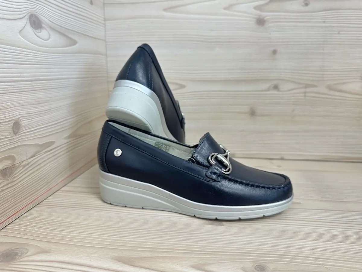 Cinzia Soft mocassino donna pelle blu zeppa leggera comfort - Image 6