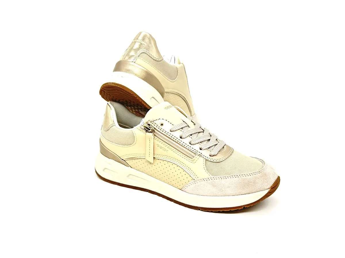 Geox Bulmya sneaker donna beige zip laterale pelle e tessuto suola traspirante - Image 4