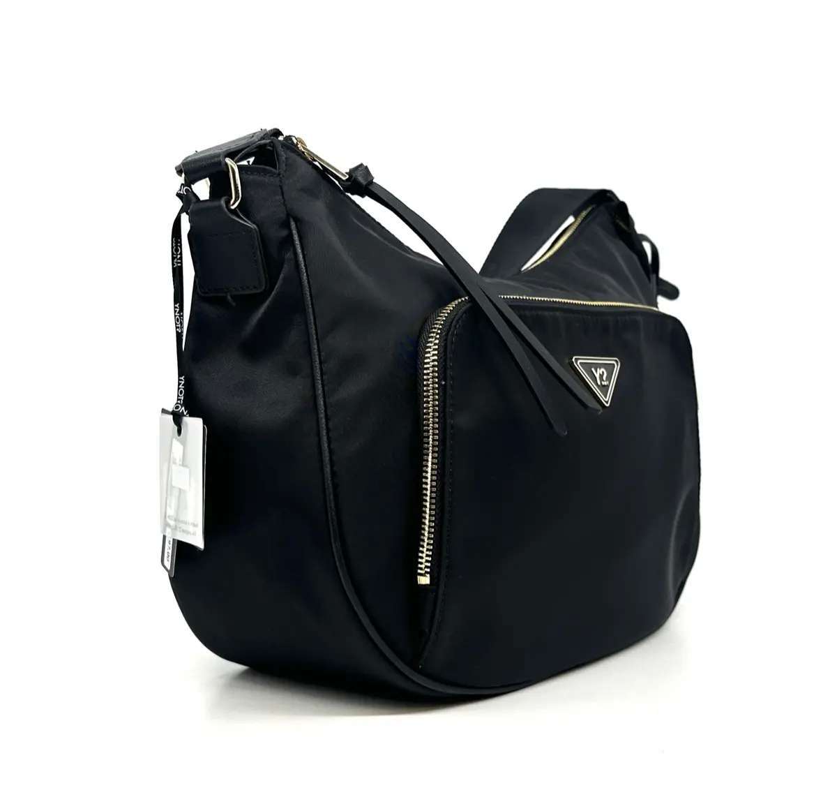 Ynot Borsa donna CLOUD nera a tracolla con tasca frontale zip - Image 2