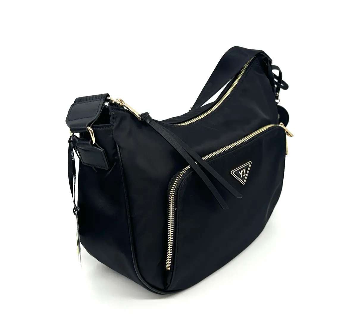 Ynot Borsa donna CLOUD nera a tracolla con tasca frontale zip - Image 3