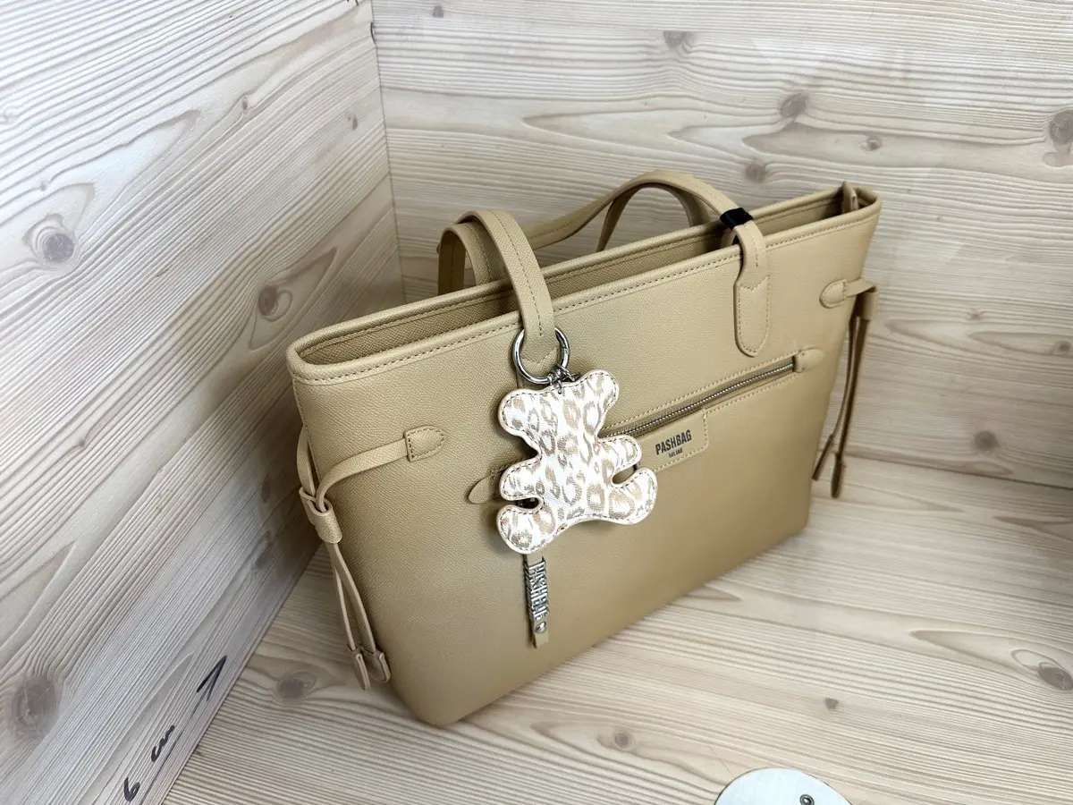 Pashbag borsa donna beige grande con zip frontale e doppi manici - Image 3