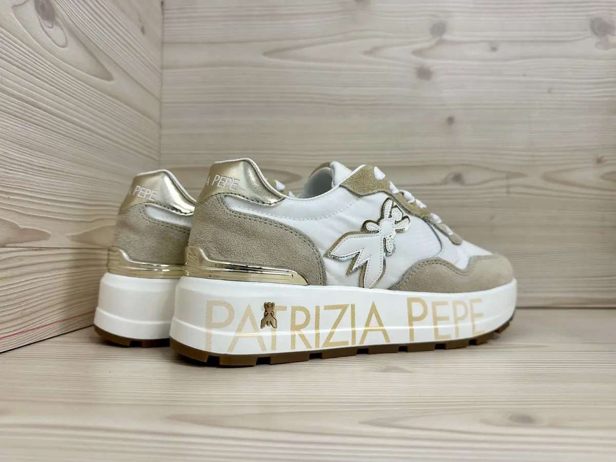 Patrizia Pepe sneaker donna pelle e suede bianca beige platform logo laterale - Image 2