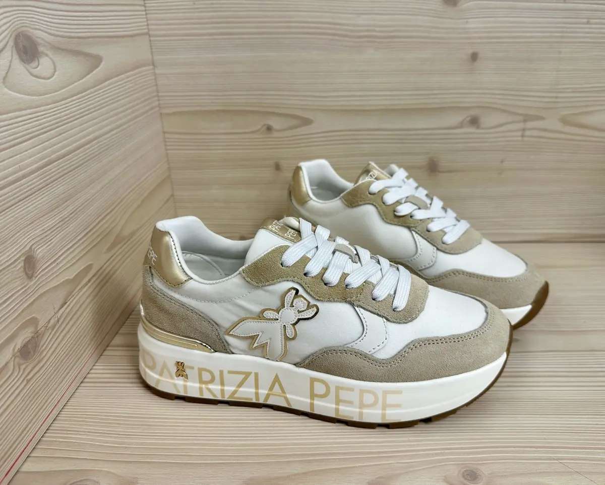 Patrizia Pepe sneaker donna pelle e suede bianca beige platform logo laterale - Image 3