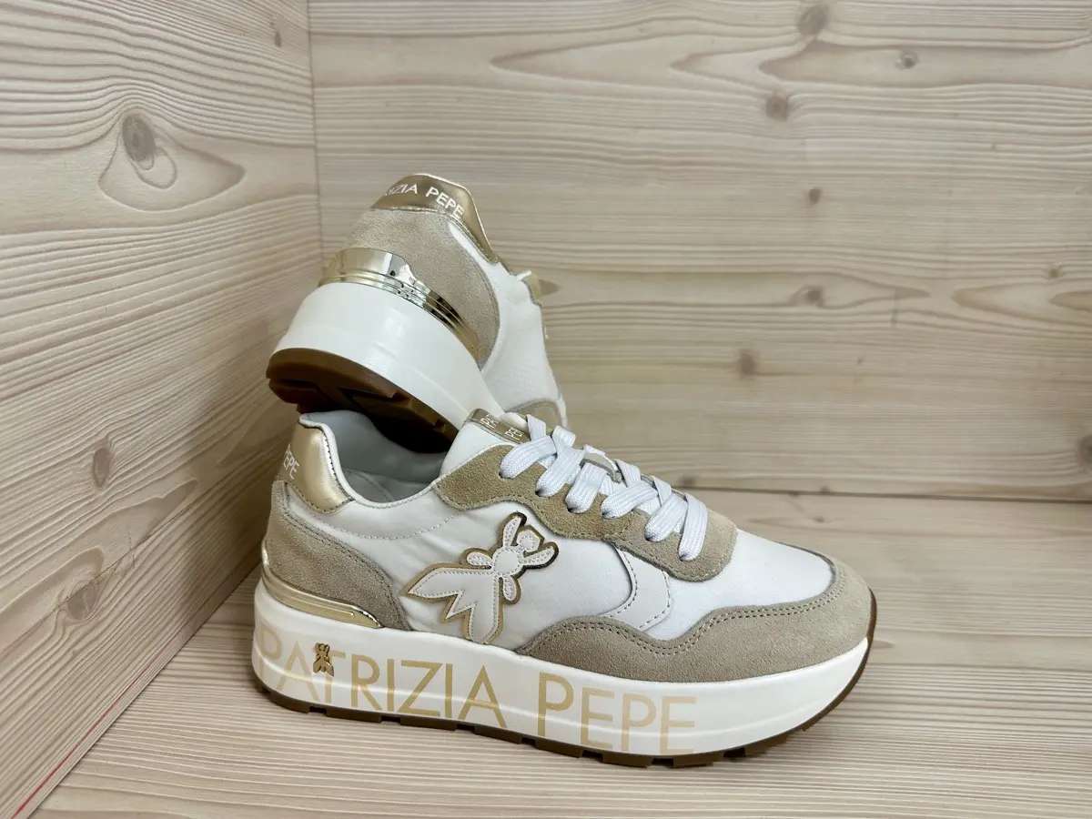 Patrizia Pepe sneaker donna pelle e suede bianca beige platform logo laterale - Image 4
