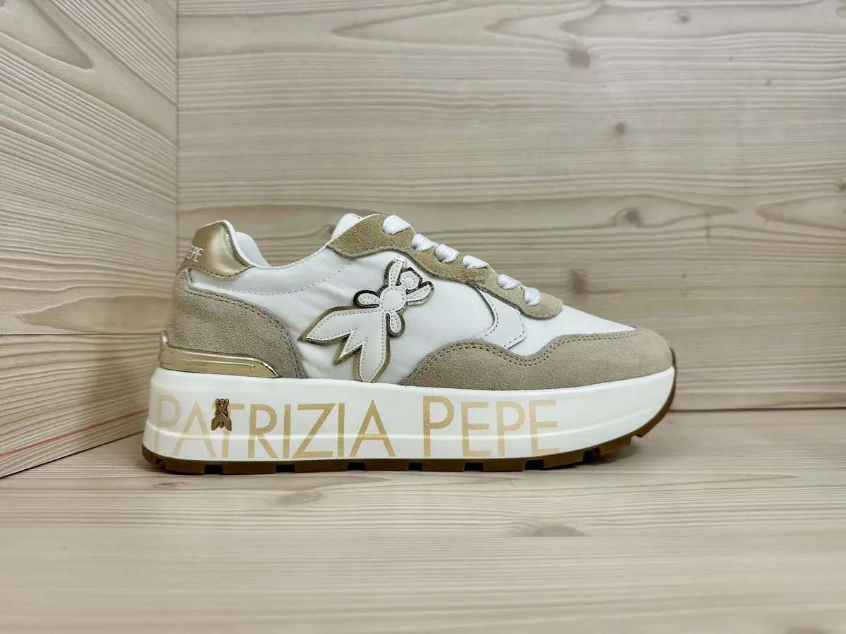 Patrizia Pepe sneaker donna pelle e suede bianca beige platform logo laterale - Image 5