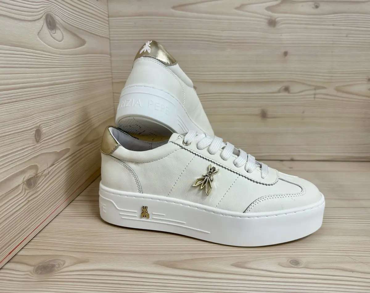 Patrizia Pepe sneaker donna pelle bianca platform logo laterale oro - Image 3