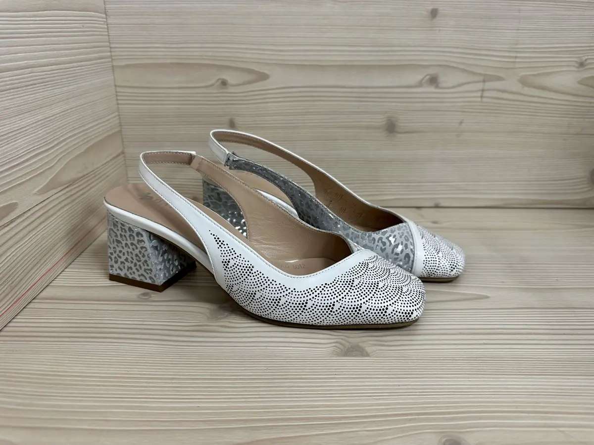 Daphne slingback donna pelle bianca traforata con tacco largo elegante - Image 2