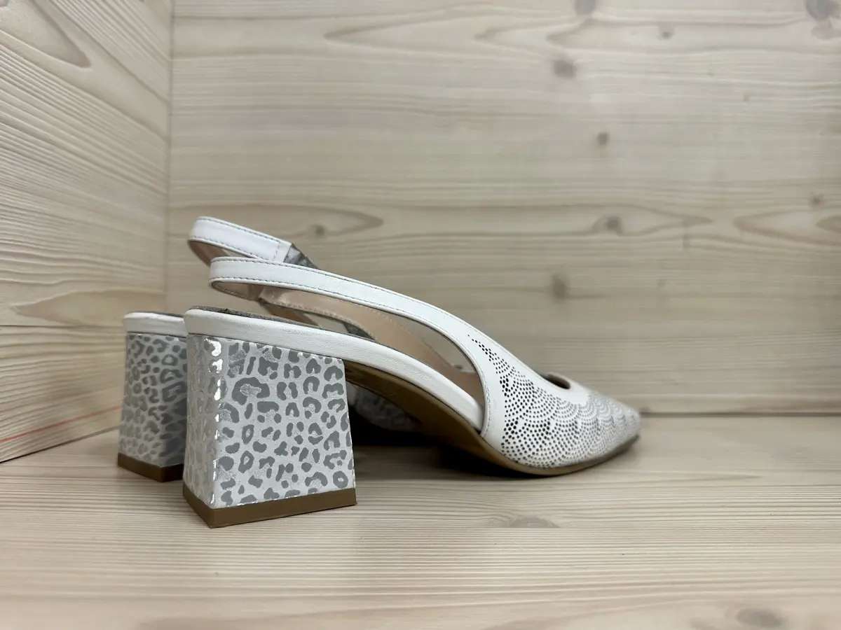 Daphne slingback donna pelle bianca traforata con tacco largo elegante - Image 3
