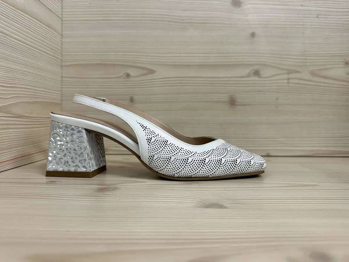 Daphne slingback donna pelle bianca traforata con tacco largo elegante - Image 5