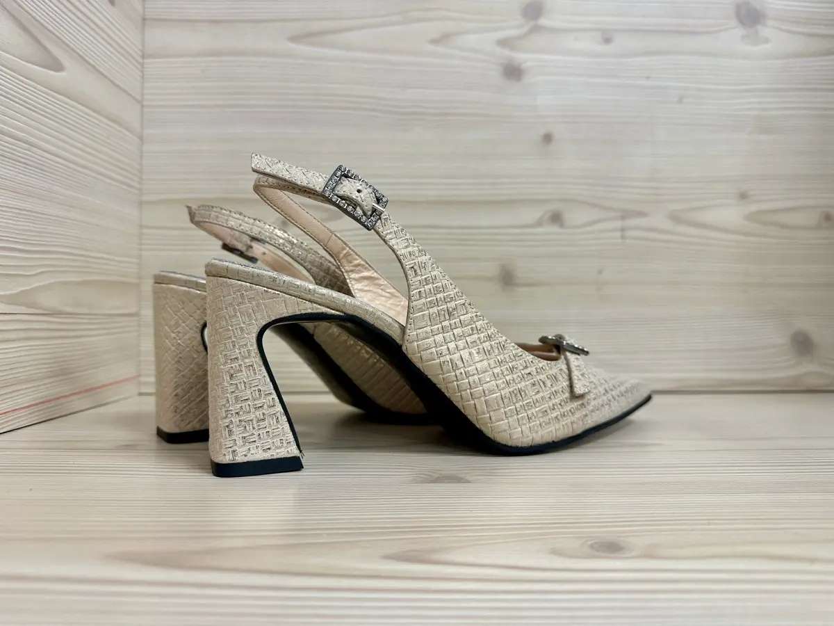 Daphne slingback donna pelle intrecciata beige con tacco largo elegante - Image 3
