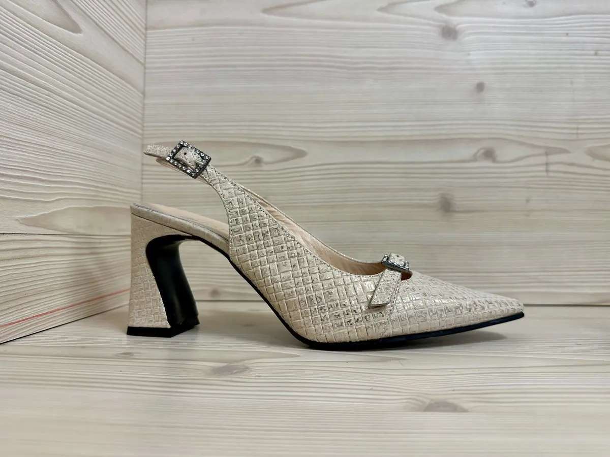 Daphne slingback donna pelle intrecciata beige con tacco largo elegante - Image 5