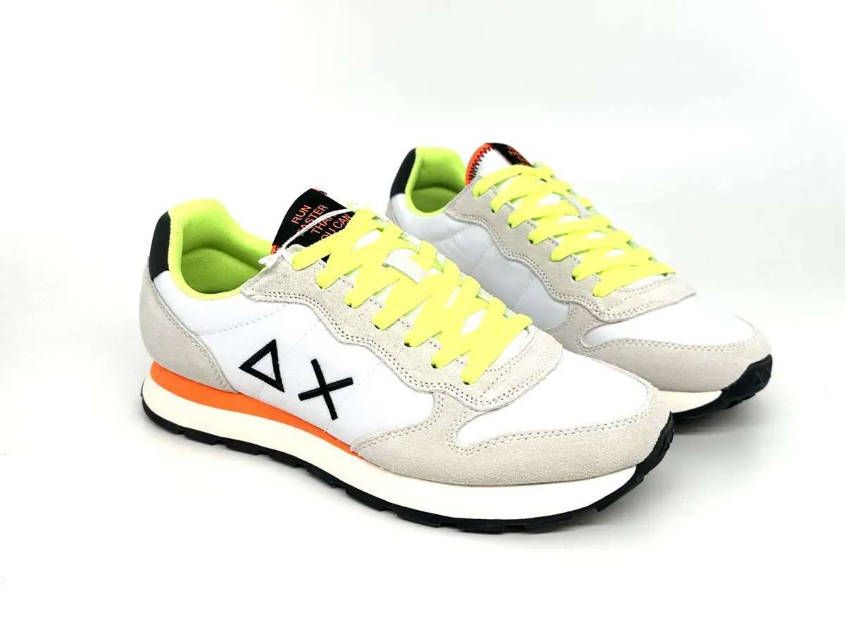 Sun68 Tom Fluo sneakers uomo bianche nylon suede dettagli fluo - Image 3