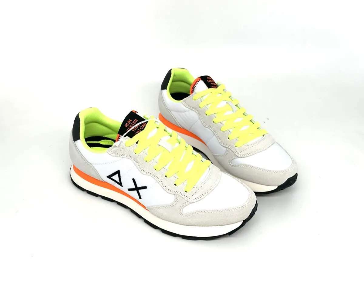 Sun68 Tom Fluo sneakers uomo bianche nylon suede dettagli fluo - Image 4