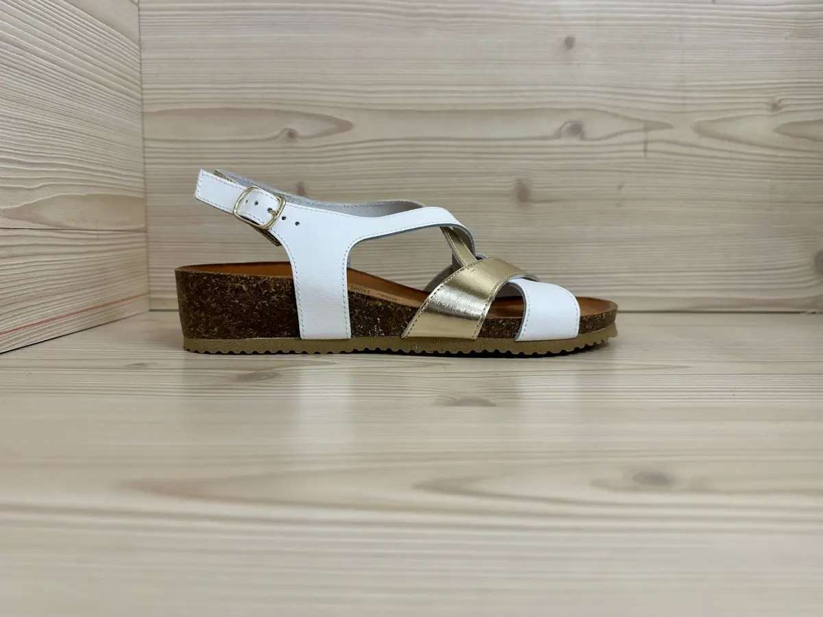 IGI CO sandali donna pelle bianca oro zeppa plantare comfort - Image 3